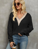 Pbong  Solid V Neck Knitted Sweater, Hollow Out Long Sleeve Casual Sweater For Fall Winter Women's Clothing