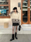 Half Zipper Knit Cardigan Sweater Women Pullovers Cozy Loose Sweater Jacket Collared Long Sleeve Floral Print Fall Winter Outfit