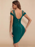 Sexy V Neck Green HL Bandage Dress For Women Double Strap Party Club Elastic White Red Tight Bodycon Vestido XL