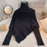 Asymmetric Knit Poncho Sweater for Women Soft Rib-knit Turtleneck Long Sleeve Pullovers Female Tops Autumn Winter Casual Outfit
