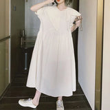 Pbong  Japan Style Lovely Asymmetrical Peter Pan Collar Dress Women Summer Big Size Korean Sweet Loose Short Sleeve Midi Casual Dresses