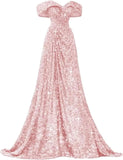 Pbong  Sequin Off Shoulder Prom Dresses Mermaid Ball Gown Sweetheart Evening Gown Long for Women