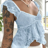 Fairy Coquette Tank Top y2k Women Sheer See Through V Neck Sleeveless Double Layered T Shirt Lace Vest Club Streetwear