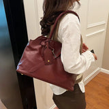Pbong  PU Retro Tote Bag for Women Winter Trend New Fashion Y2K Handbags Females Travel Shoulder Crossbody Bags