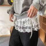 Korean Style Lace Mini Skirts Women Elegant Sweet Lolita Short Skirts Cute High Waist Y2k Streetwear Black Ruffle Skirt