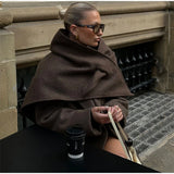 Brown Shoulder Pad Woolen Overcoat Women Elegant Lapel Single-breasted Long Sleeve Coat 2025 Autumn Lady Commuter Outerwear