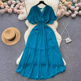 Pbong  Chiffon Solid Bohemian Maxi Dress Sexy Backless Bandage Vacation Outfits Summer Dress Elegant Two Layers Party Vestidos
