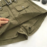 Summer Safari Style Women Denim Pantskirt High-waist Short Slim A-line Jean Skirts Lady Anti-expose Lining Wide-leg Shorts
