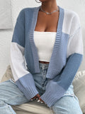 New color blocked off shoulder knitted sweater cardigan
