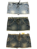 Women 2000s Aesthetic Mini Denim Skirt Gyaru Coquette Chic Y2k Micro Skirt Design Goblin Grunge Lace Up Korean Kpop Culottes New