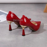 Pbong  New Pointed Thin Heels Classic Casual High Heels New Embossed Fashion Large Shoes Women's Shoes