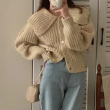 Oversized Collar Knit Cardigan for Women Chunky Knit  Button Down Sweater Jacket Cozy Knitwear Teen-girl Fall Winter Outfit