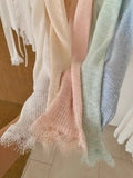 Lace Trim Tie Up Knit Top for Women Sheer Knitted Crop Cardigan Long Sleeve Open Jacket Teen-girl Y2K Sweetgirl Cute Outfit