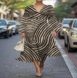 Pbong  Sexy Casual Floral Print Dress High Collar Full Sleeve Knee Length Polyester Fiber Independent Station Cross Border Dress