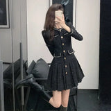 Pbong  Winter Black Mini Dress Slimming Waist Design Cover up Flattering Style Elegant Ladylike Look Fashionable And Stylish Skirt
