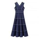 Summer New Product: Casual Women's Fashion V-neck Sleeveless Waist Collection with Tassel Decoration Dress