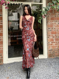 Designer Insect Floral Cowls Sleeveless Long Dress For Women 2024 Summer A Line Bodycon Midi Dress New Collection