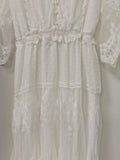 Hollow Out White Dress Sexy Women Lace Long Dress Cross Semi-Sheer Plunge V-Neck Short Sleeve Lace Maxi Dress