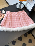 Sexy Sweet Plaid Skirt Women High Waist Faux Woolen Fashion Korean Mini Skirts Fall Winter Preppy Style Slim A Line Skirt