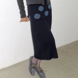 Pbong   Polka Dot Knitting Skirt Women's Clothing High Waist Vintage Saia Chic Korean Maxi Skirts
