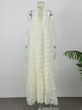 Women Sexy Backless Deep V-neck Halter Dress Fashion 3d Flower Patchwork Loose Robes New Female Vocation Party Dresses
