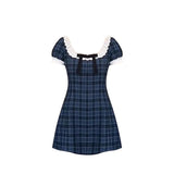 Pbong  Extra Large Size Retro Doll Dr Plaid  Knot High Waist Bubble Sve ort Sve H-Sle Streetwear Summer Dr