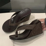 Pbong  Summer Leopard Print Slides Clip Toe Platform sandals Wedges Women Slippers Fashion Thick Bottom High Heels Flip Flops Shoes