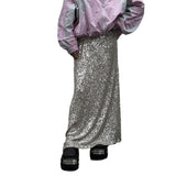 Pbong  Women's Party Clubwear Glitter Shiny Sequined Elastic Waist Spring Summer Vintage Straight Long Skirts Streetwear