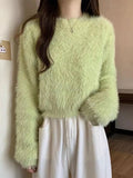 Women's Fuzzy Knitt Top Long Sleeve Mock Neck Fluffy Sweater Pullovers Cozy Plain Jumper Teen-girl Fall Winter Y2K Outfit