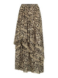 Leopard Printed Maxi Skirt Female Ruffled Patchwork Fashion Summer High Waist Bandage Party Looks Women Long Skirt