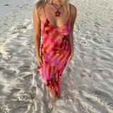 Sexy Backless Lace Up Printed Dresses Women Irregular Hem Ruffles Sling Beach Dress Female Summer Sleeveless Robe Holiday Street