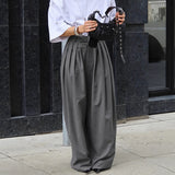 Pbong  New Autumn Winter Women's Pants Fashion Casual Solid Color Loose and Versatile Wide Leg Pants Commuter Grey Suit Pants