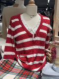 Twisted Flower Stripes Knitted Sweater Woman Autumn V-Neck Long Sleeve Pullover Casual Sweet Cute Preppy Style Y2k Sweaters Chic