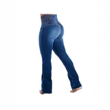 Pbong  High Waist Elastic Denim Jeans Blue Transformable Jeans Women's Fashion High Waist Button Decorated Elasticated Denim Trousers
