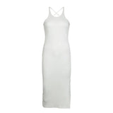 White Backless Sleeveless Side Split Dress