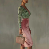 Pbong  Autumn New Velvet Splicing Stretch Slim Wrap Hip High Waist Fishtail Skirt Long Skirt Dress Women Two Sets