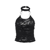 Gothic Halter Crop Top Women Vintage Cyberpunk Y2K Backless Ring Tank Top Sexy Harajuku O-Neck Bodycon Basic Tops