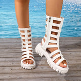 Pbong  Gladiator Women's Sandals Luxury Shoes Platform Chunky Casual Comfortable Travel Outside Sports Hollowed-out Summer Ankle Boots