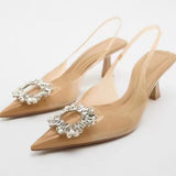 Women's Pointed Head High Heeled Sandals Summer  Sexy Woman Shoes Fashion Pearl Decoration Slingback Woman Pumps