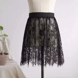 2 Length Elegant Black Skirt White Lace Transparent Long Tulle Skirt Ladies Elastic High Waist Beach Midi Skirt
