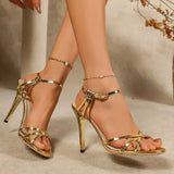 Pbong  Fashion Rhinestone High Heels Sandals for Women Sandals Ankle Cross-Tied Stiletto Heeled Party Shoes Woman Sandalias