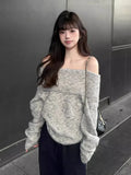 Off Shoulder Sweater for Women Long Sleeve Ribbed Knit Off-the-Shoulder Pullovers Jumper Tops Autumn Winter Y2K 90s Outfit