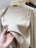 Gold Button Mockneck Sweater Women Pullovers Long Sleeve Turtleneck Soft Rib Knit Fit Jumper Warm Tops Fall Winter Basic Outfit