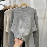 Women Sweater with Zipper Waist Long Sleeve Pullovers Zip Plain Knitted Jumper Teen-girl Fashion Fall Winter Y2K Outfit
