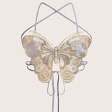 Women's Butterfly Embroidered Top Backless Adjustable Navel Baring Sexy Cropped TopSleeveless Camisole Sexy Daily Y2K Top