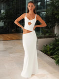 Hollow Out Backless Sexy Maxi Dress Women Gown Spaghetti Strap Sleeveless Irregular Slim Club Long Dress Summer