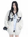 Faux Mink Cashmere Y2K Cardigan Sweater Women Streetwear American Vintage Knitted Hooded Jackets Hip Hop Star Letter Bf Tops New