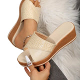 Pbong  New Large Size Stone Pattern Fish Mouth Thick Soled Slippers for Border Casual Outer Wear Wedge Heel Women S Shoes Sandals
