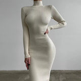 New Autumn Knitted Turtleneck Dress Women Long Sleeve Bodycon Midi Dresses Female Elegant Fashion Solid Color Skinny Dress
