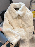 Warm Faux Lamb Cute Coat Women Sweet Long Sleeve Winter Thick Jacket Casual Pockets Japan Kawaii Loose Soft Vintage Tops